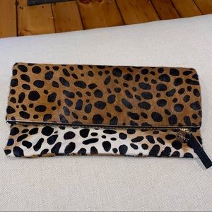 Clare Vivier Foldover cheetah leopard hair clutch